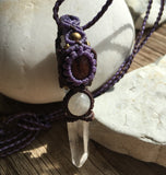 Bohemian Style, Clear Quartz & Moonstone Crystal Macrame Pendant，   織途  ， Om Ethnic Handicraft , macrame