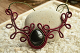 Black Obsidian Stone Macrame Necklace，   織途  ， Om Ethnic Handicraft , macrame
