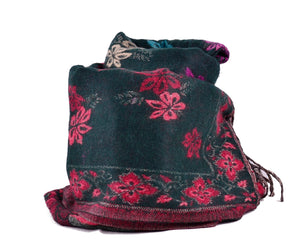 Flower Wool Winter scarf, Yak Shawl，   織途  ， Om Ethnic Handicraft , macrame