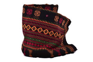 Handmade Black Embroidery Wool Winter scarf, Tibet Men Shawl, Yoga Accessories，   織途  ， Om Ethnic Handicraft , macrame