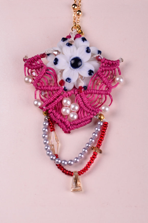 Valentine's Style, Blue & White Ceramic Macrame Jewellery, Pearl Swarovski Necklace，   織途  ， Om Ethnic Handicraft , macrame