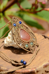 Sunstone Macrame Necklace , stone jewellery