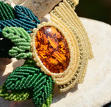 Amber necklace, Leaf Design Macrame jewelry