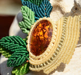 Amber necklace, Leaf Design Macrame jewelry