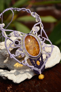 Sun Spangled Amber necklace, Macrame jewelry