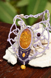 Sun Spangled Amber necklace, Macrame jewelry