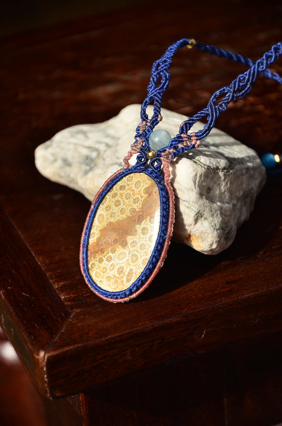 Fossil Stone Macrame jewelry, Necklace