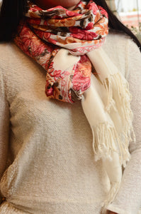 Style 1:Jama Pure Pashmina Scarf / Stole, hand embroidered , handloom, Fairtrade