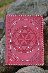Leather Journal Cover / A4 Folder , Ethnic Red Hand stitched & Hole Punch Folder , Vintage Style，   織途  ， Om Ethnic Handicraft , macrame