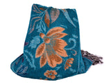 Flower Blue Wool Scarf, Super Warm Blanket，   織途  ， Om Ethnic Handicraft , macrame