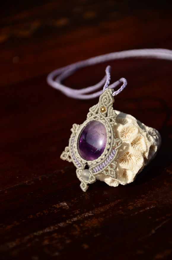 Amethyst Necklace, Macrame Jewelry