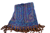 Handmade Yak Blue Flower Paisley Winter Woman Shawl/ Scarf，   織途  ， Om Ethnic Handicraft , macrame