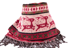Wool Red scarf, Double Side Yak Scarf, Shawl, Big Blanket Scarf,，   織途  ， Om Ethnic Handicraft , macrame