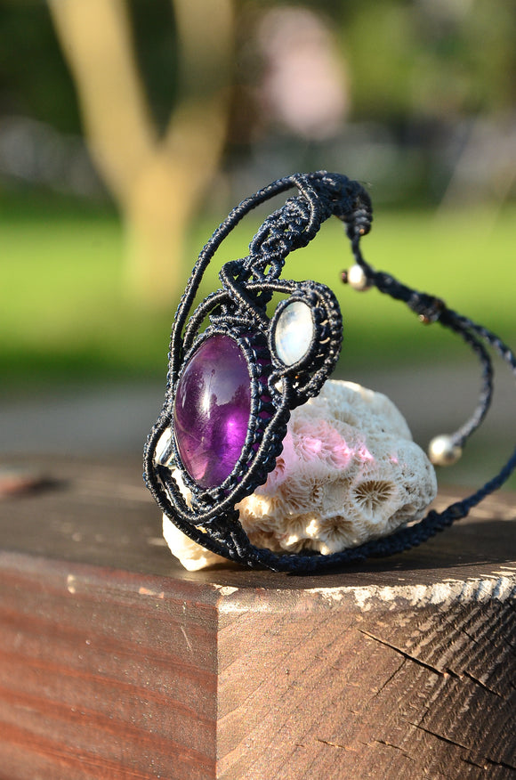 Amethyst Moon stone bracelet, Macrame Jewelry,