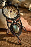 Labradorite Dream Catcher Style Macrame Jewelry，   織途  ， Om Ethnic Handicraft , macrame