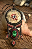 Malachite Dream Catcher Style Macrame Jewelry，   織途  ， Om Ethnic Handicraft , macrame