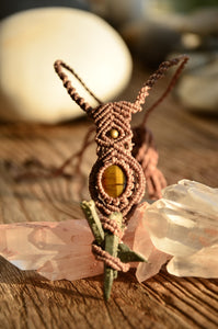 Unique Raw Moss Agate & Tiger Eye Macrame Pendant，   織途  ， Om Ethnic Handicraft , macrame